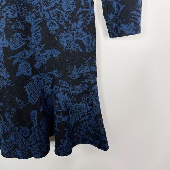 Plenty by Tracy Reese Small S Black Blue Jacquard Knit Dress Drop Waist Flared - Picture 4 of 10